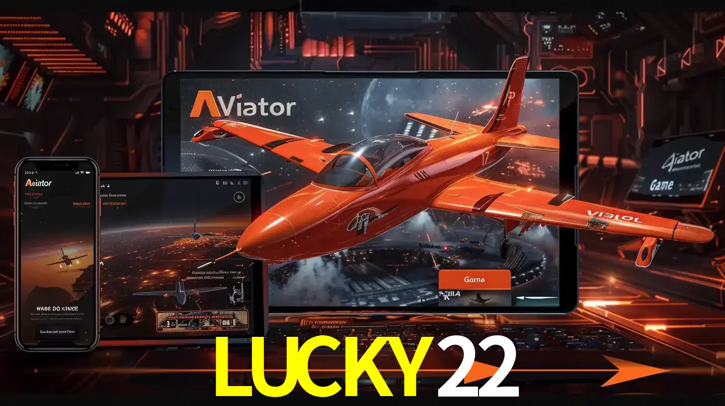 Apresentação tecnológica do jogo Aviator com um avião saindo da tela de um tablet, demonstrando a experiência imersiva em múltiplos dispositivos no LUCKY22.