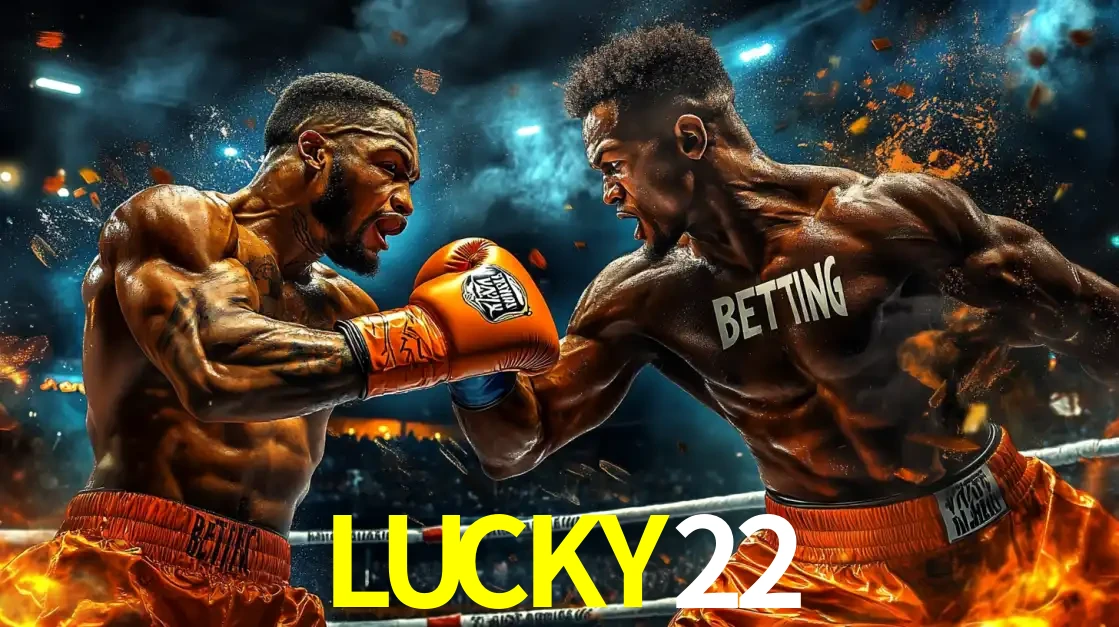 Dois boxeadores em uma luta intensa e explosiva, representando a adrenalina e as oportunidades de apostas em esportes de combate disponíveis na plataforma LUCKY22.