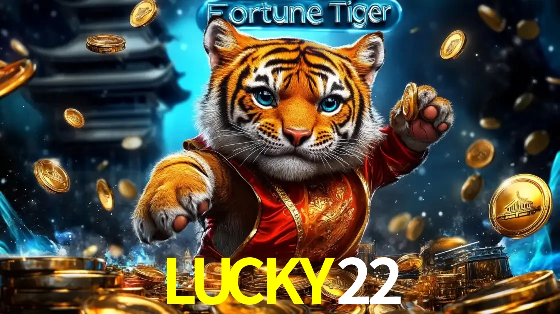 Imagem promocional do jogo de slot Fortune Tiger, com um tigre majestoso em traje tradicional cercado por uma fortuna em moedas de ouro, disponível agora no cassino LUCKY22.